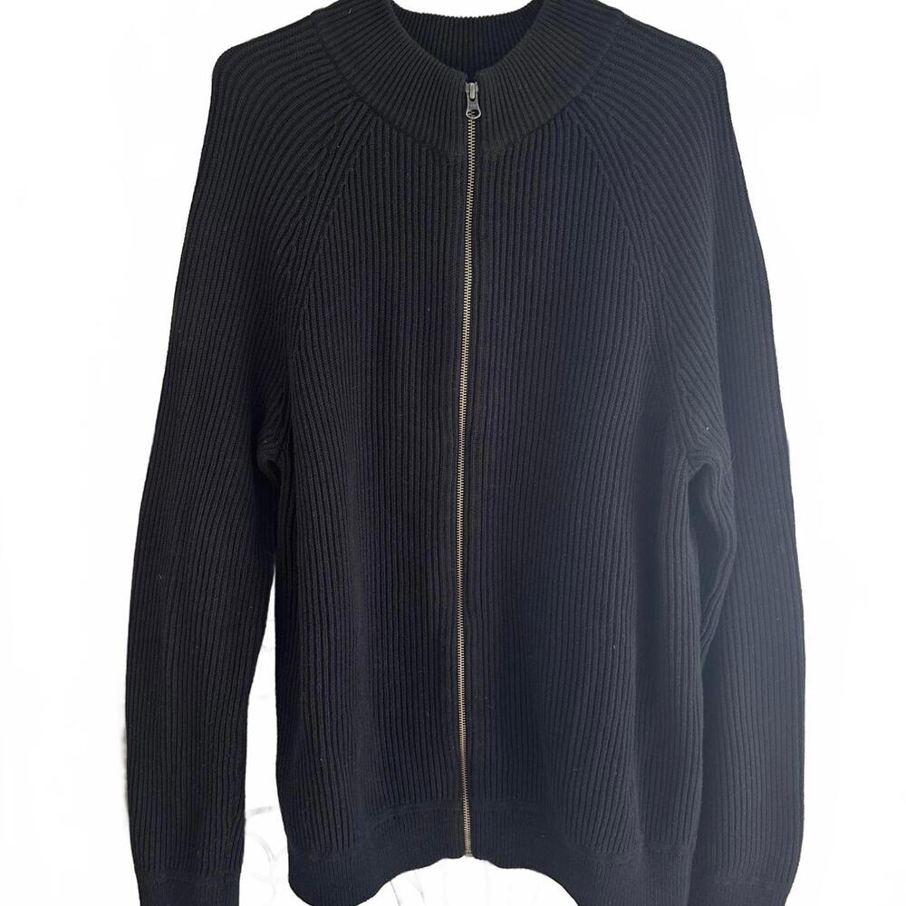 Denver Hayes Men's Black 100% cotton Zip-Up Ribbed Sweater -XL